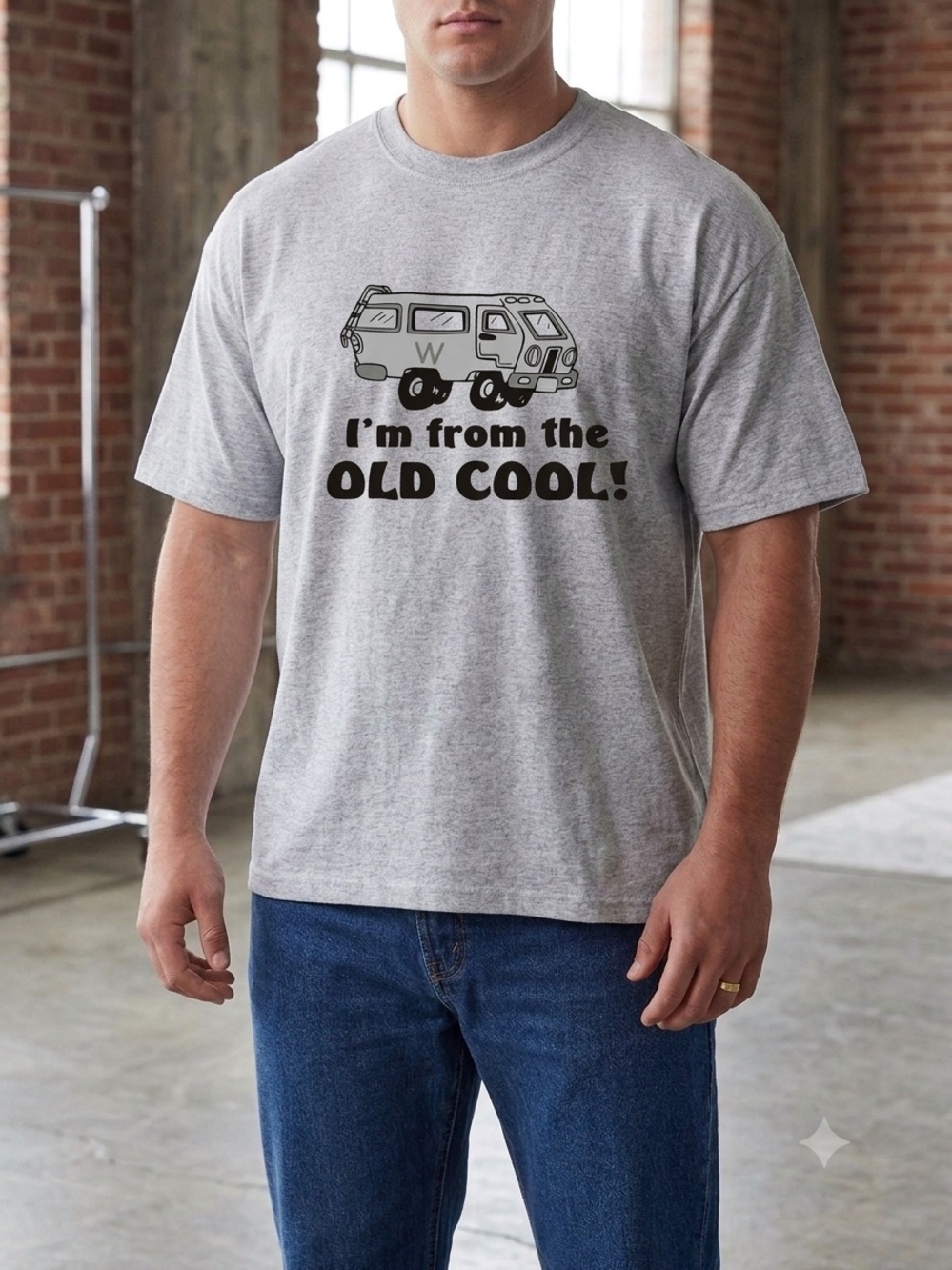 New! Graphic Tee "I'm from the OLD COOL!" with Camper Design Gray Size Large